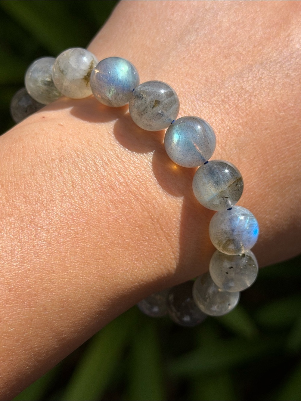 12mm Flashy Gray Labradorite Beaded Stretch Bracelet 2238